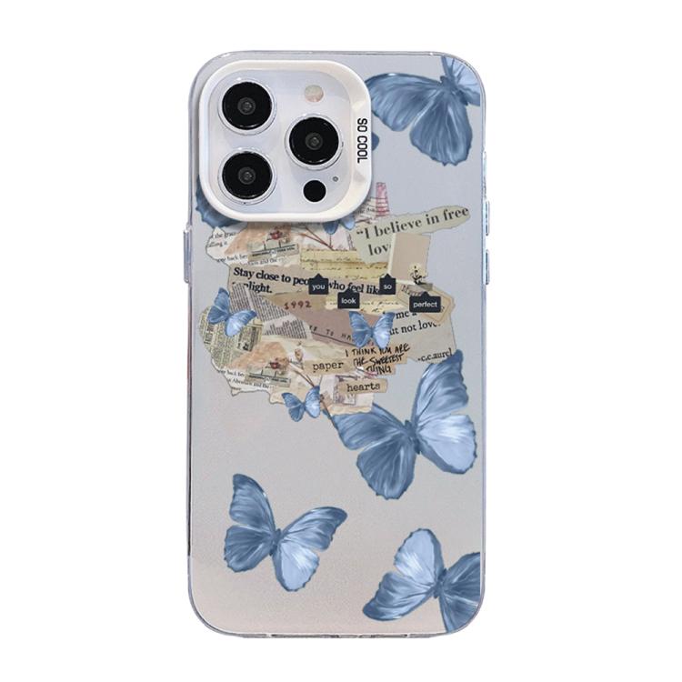蝴蝶圖案銀鍍層 PC 混合 TPU 手機殼，適用於 iPhone 13 Pro Max、iPhone 13 Pro、iPhone 13、iPhone 13 mini、iPhone 12 Pro Max、iPhone 12 Pro