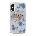 蝴蝶圖案銀鍍層 PC 混合 TPU 手機殼，適用於 iPhone XS Max、iPhone 8 Plus / 7 Plus