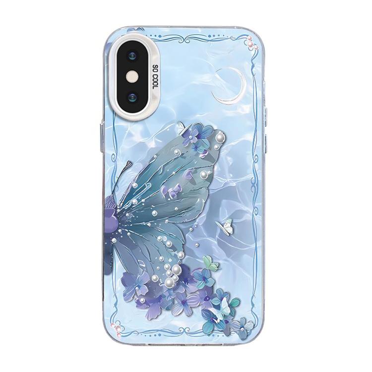 蝴蝶圖案銀鍍層 PC 混合 TPU 手機殼，適用於 iPhone XS Max、iPhone 8 Plus / 7 Plus