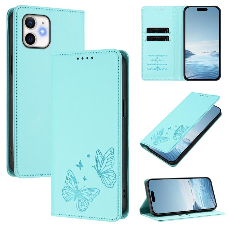 強磁雙蝶RFID素食皮革手機殼，適用於iPhone 12 Pro Max、iPhone 11 Pro Max、iPhone 11、iPhone 11 Pro