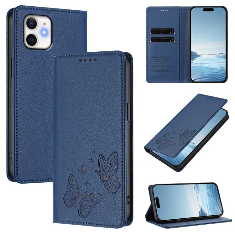 強磁雙蝶RFID素食皮革手機殼，適用於iPhone 12 Pro Max、iPhone 11 Pro Max、iPhone 11、iPhone 11 Pro