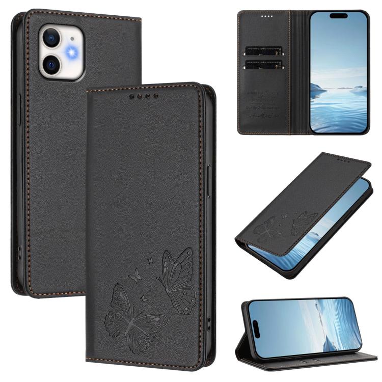 強磁雙蝶RFID素食皮革手機殼，適用於iPhone 12 Pro Max、iPhone 11 Pro Max、iPhone 11、iPhone 11 Pro