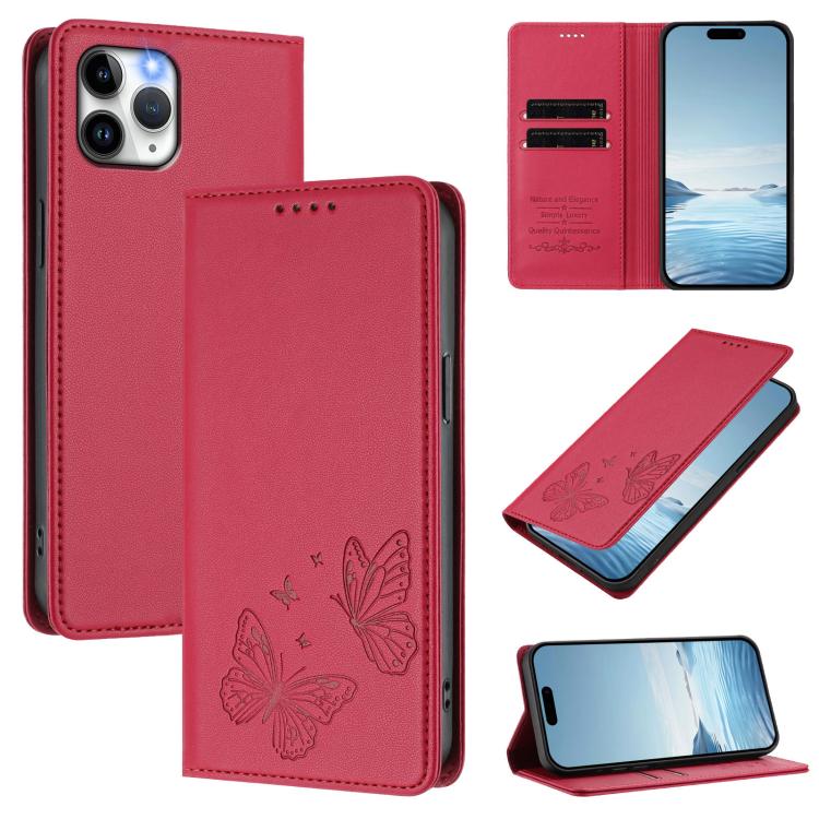 強磁雙蝶RFID素食皮革手機殼，適用於iPhone 12 Pro Max、iPhone 11 Pro Max、iPhone 11、iPhone 11 Pro