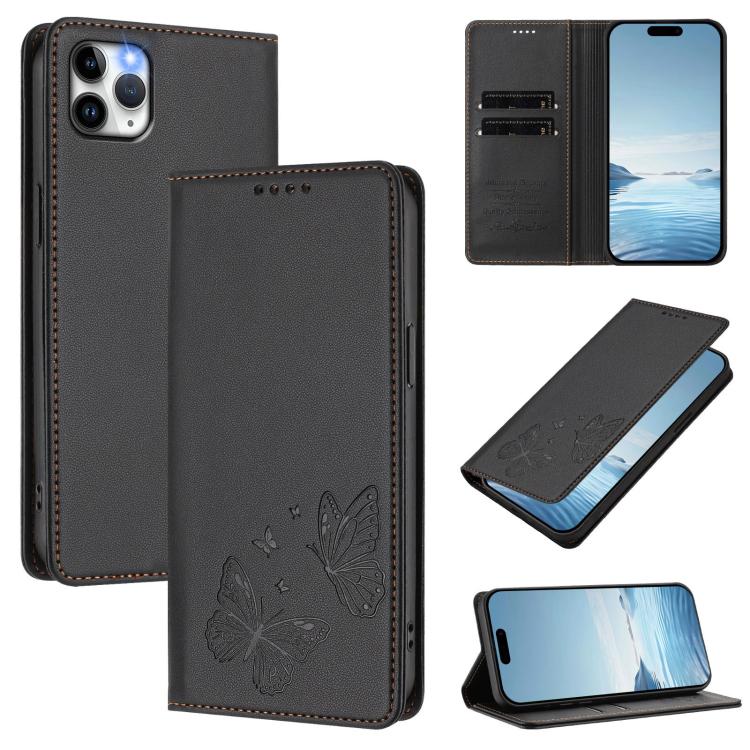 強磁雙蝶RFID素食皮革手機殼，適用於iPhone 12 Pro Max、iPhone 11 Pro Max、iPhone 11、iPhone 11 Pro