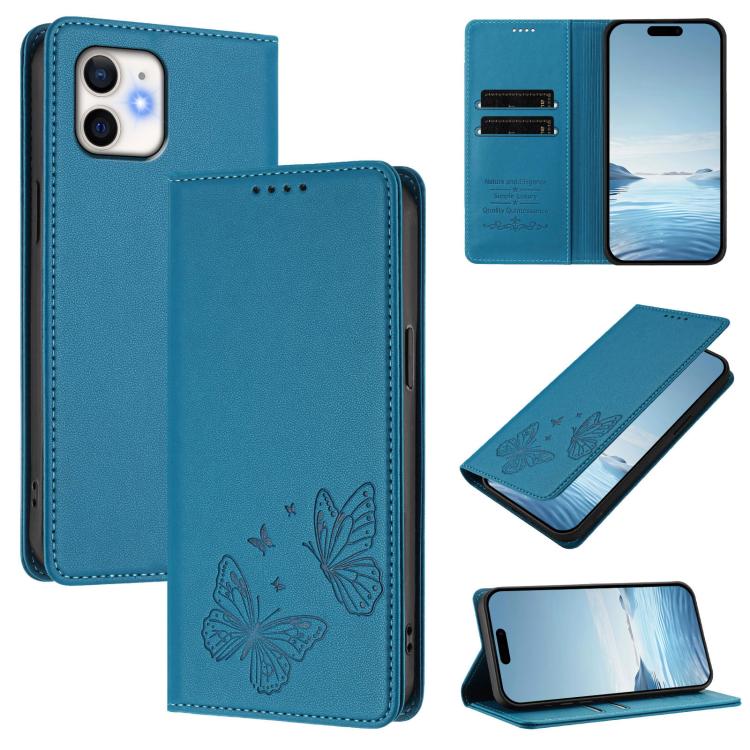 強磁雙蝶RFID素食皮革手機殼，適用於iPhone 14 Pro Max、iPhone 13 Pro Max、iPhone 13 Pro、iPhone 12 / 12 Pro