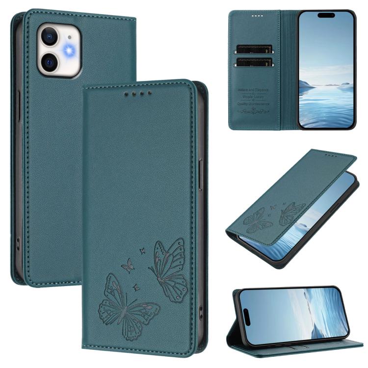 強磁雙蝶RFID素食皮革手機殼，適用於iPhone 14 Pro Max、iPhone 13 Pro Max、iPhone 13 Pro、iPhone 12 / 12 Pro