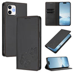 強磁雙蝶RFID素食皮革手機殼，適用於iPhone 14 Pro Max、iPhone 13 Pro Max、iPhone 13 Pro、iPhone 12 / 12 Pro