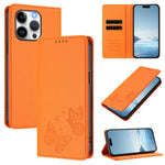 強磁雙蝶RFID素食皮革手機殼，適用於iPhone 14 Pro Max、iPhone 13 Pro Max、iPhone 13 Pro、iPhone 12 / 12 Pro