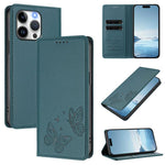 強磁雙蝶RFID素食皮革手機殼，適用於iPhone 14 Pro Max、iPhone 13 Pro Max、iPhone 13 Pro、iPhone 12 / 12 Pro