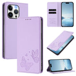 強磁雙蝶RFID素食皮革手機殼，適用於iPhone 14 Pro Max、iPhone 13 Pro Max、iPhone 13 Pro、iPhone 12 / 12 Pro