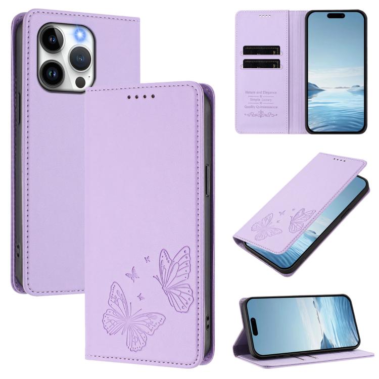 強磁雙蝶RFID素食皮革手機殼，適用於iPhone 14 Pro Max、iPhone 13 Pro Max、iPhone 13 Pro、iPhone 12 / 12 Pro