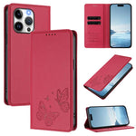 強磁雙蝶RFID素食皮革手機殼，適用於iPhone 14 Pro Max、iPhone 13 Pro Max、iPhone 13 Pro、iPhone 12 / 12 Pro