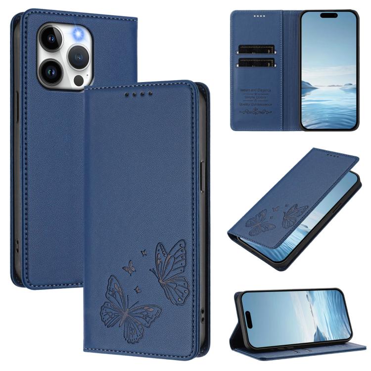 強磁雙蝶RFID素食皮革手機殼，適用於iPhone 14 Pro Max、iPhone 13 Pro Max、iPhone 13 Pro、iPhone 12 / 12 Pro
