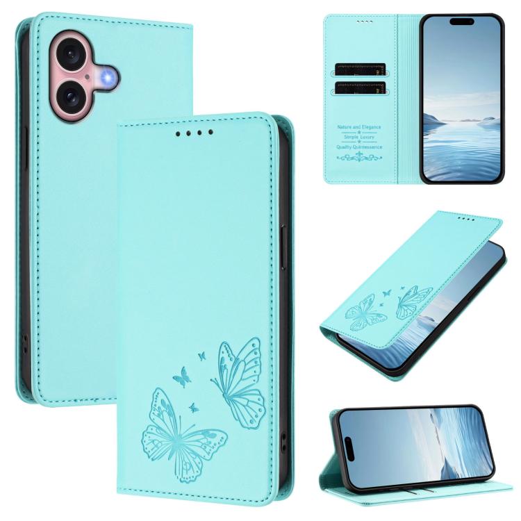 Strong Magnetic Dual Butterfly RFID Vegan Leather Phone Case, For iPhone 16, For iPhone 15 Pro Max, For iPhone 15 Pro, For iPhone 15 Plus