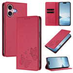 Strong Magnetic Dual Butterfly RFID Vegan Leather Phone Case, For iPhone 16, For iPhone 15 Pro Max, For iPhone 15 Pro, For iPhone 15 Plus