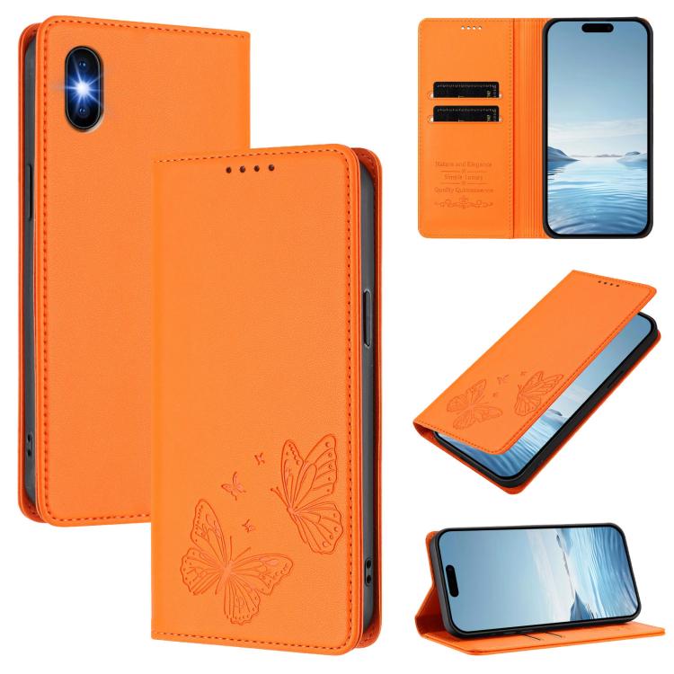 強磁雙蝶RFID素食皮革手機殼，適用於iPhone X / XS、iPhone XR、iPhone XS Max、iPhone 8 Plus / 7 Plus