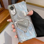 心形鏡面電鍍 TPU + 壓克力手機殼附支架，適用於 iPhone XR、iPhone XS Max