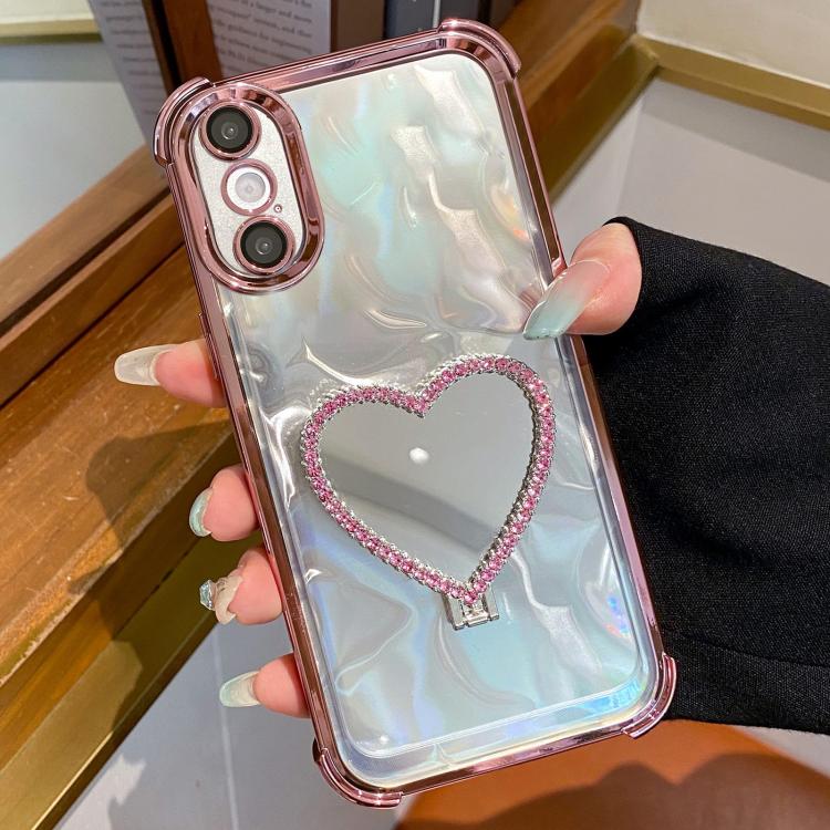 心形鏡面電鍍 TPU + 壓克力手機殼附支架，適用於 iPhone XR、iPhone XS Max