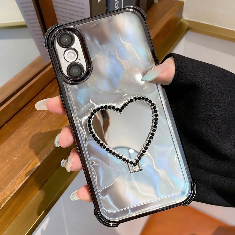 心形鏡面電鍍 TPU + 壓克力手機殼附支架，適用於 iPhone XR、iPhone XS Max
