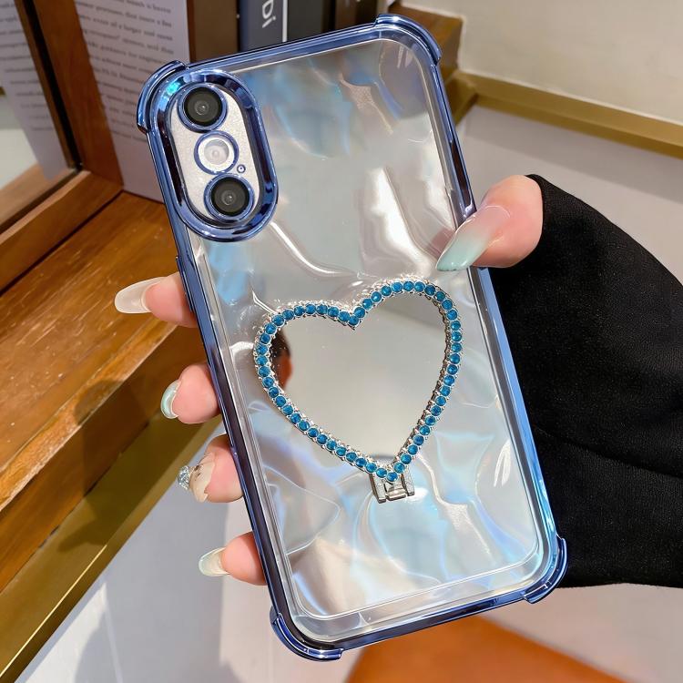 心形鏡面電鍍 TPU + 壓克力手機殼附支架，適用於 iPhone XR、iPhone XS Max