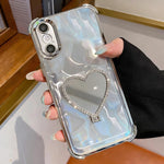心形鏡面電鍍 TPU + 壓克力手機殼附支架，適用於 iPhone XR、iPhone XS Max