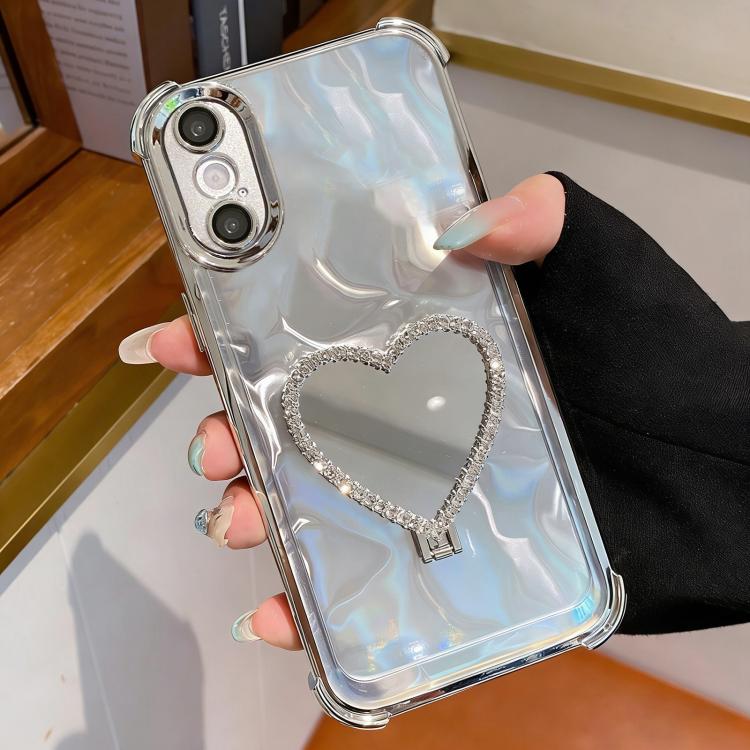 心形鏡面電鍍 TPU + 壓克力手機殼附支架，適用於 iPhone XR、iPhone XS Max