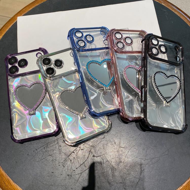 心形鏡面電鍍 TPU + 壓克力手機殼附支架，適用於 iPhone XR、iPhone XS Max