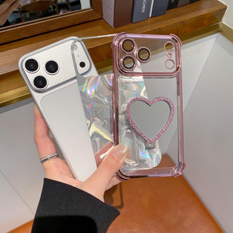 心形鏡面電鍍 TPU + 壓克力手機殼附支架，適用於 iPhone XR、iPhone XS Max