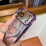 心形鏡面電鍍 TPU + 壓克力手機殼附支架，適用於 iPhone XR、iPhone XS Max