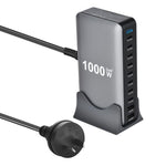 YMX-1000W 1000W 8 個 Type-C 埠及 2 個 USB 共 10 埠數位顯示多功能充電器，澳規插頭、歐規插頭、英規插頭、美規插頭