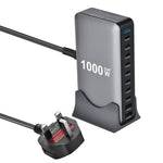 YMX-1000W 1000W 8 個 Type-C 埠及 2 個 USB 共 10 埠數位顯示多功能充電器，澳規插頭、歐規插頭、英規插頭、美規插頭