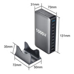 YMX-1000W 1000W 8 個 Type-C 埠及 2 個 USB 共 10 埠數位顯示多功能充電器，澳規插頭、歐規插頭、英規插頭、美規插頭