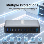 YMX-1000W 1000W 8 個 Type-C 埠及 2 個 USB 共 10 埠數位顯示多功能充電器，澳規插頭、歐規插頭、英規插頭、美規插頭