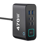 YMX-615-LCD470W 4 個 Type-C 及 2 個 USB 470W GaN 多功能充電器，澳規插頭、歐規插頭、英規插頭、美規插頭