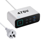 YMX-615-LCD470W 4 個 Type-C 及 2 個 USB 470W GaN 多功能充電器，澳規插頭、歐規插頭、英規插頭、美規插頭