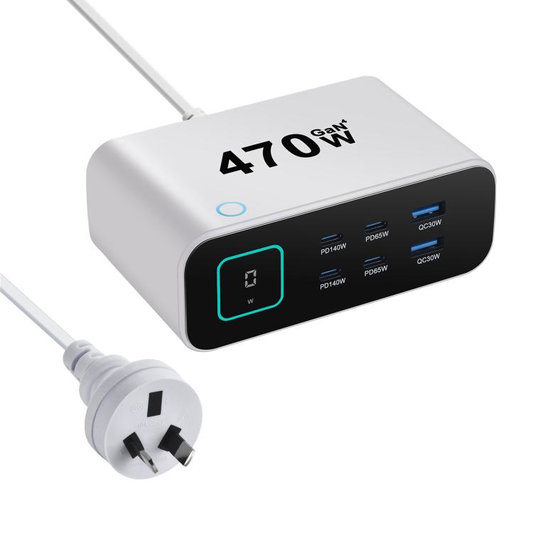 YMX-615-LCD470W 4 個 Type-C 及 2 個 USB 470W GaN 多功能充電器，澳規插頭、歐規插頭、英規插頭、美規插頭