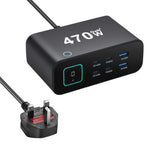 YMX-615-LCD470W 4 個 Type-C 及 2 個 USB 470W GaN 多功能充電器，澳規插頭、歐規插頭、英規插頭、美規插頭