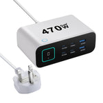 YMX-615-LCD470W 4 個 Type-C 及 2 個 USB 470W GaN 多功能充電器，澳規插頭、歐規插頭、英規插頭、美規插頭