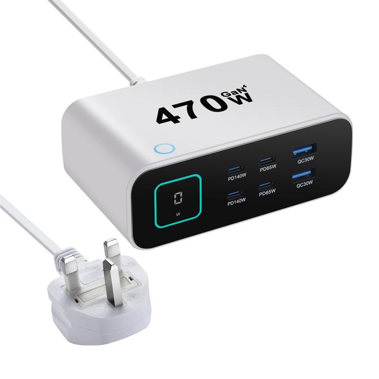 YMX-615-LCD470W 4 個 Type-C 及 2 個 USB 470W GaN 多功能充電器，澳規插頭、歐規插頭、英規插頭、美規插頭