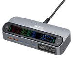 YMX-LCD405W 405W 3 個 Type-C 及 2 個 USB GaN 智能數位顯示多功能充電器，澳規插頭、歐規插頭、英規插頭、美規插頭
