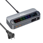 YMX-LCD470W 470W 3 個 Type-C 及 2 個 USB GaN 智能數位顯示多功能充電器，附 Type-C 可伸縮線，澳規插頭、歐規插頭、英規插頭、美規插頭