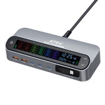 YMX-LCD470W 470W 3 個 Type-C 及 2 個 USB GaN 智能數位顯示多功能充電器，附 Type-C 可伸縮線，澳規插頭、歐規插頭、英規插頭、美規插頭
