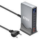 YMX-LCD670W 670W 6 個 Type-C 及 2 個 USB GaN 數位顯示多功能充電器，澳規插頭、歐規插頭、英規插頭、美規插頭