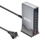 YMX-LCD670W 670W 6 個 Type-C 及 2 個 USB GaN 數位顯示多功能充電器，澳規插頭、歐規插頭、英規插頭、美規插頭