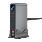 YMX-LCD670W 670W 6 個 Type-C 及 2 個 USB GaN 數位顯示多功能充電器，澳規插頭、歐規插頭、英規插頭、美規插頭