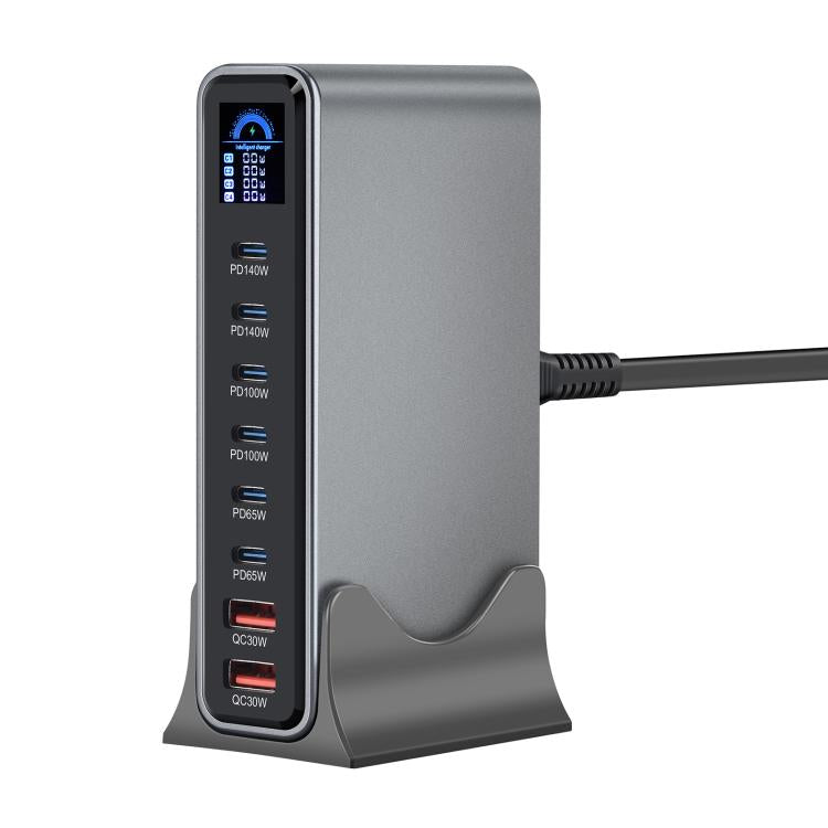 YMX-LCD670W 670W 6 個 Type-C 及 2 個 USB GaN 數位顯示多功能充電器，澳規插頭、歐規插頭、英規插頭、美規插頭