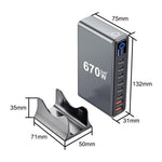 YMX-LCD670W 670W 6 個 Type-C 及 2 個 USB GaN 數位顯示多功能充電器，澳規插頭、歐規插頭、英規插頭、美規插頭