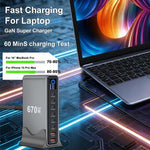 YMX-LCD670W 670W 6 個 Type-C 及 2 個 USB GaN 數位顯示多功能充電器，澳規插頭、歐規插頭、英規插頭、美規插頭