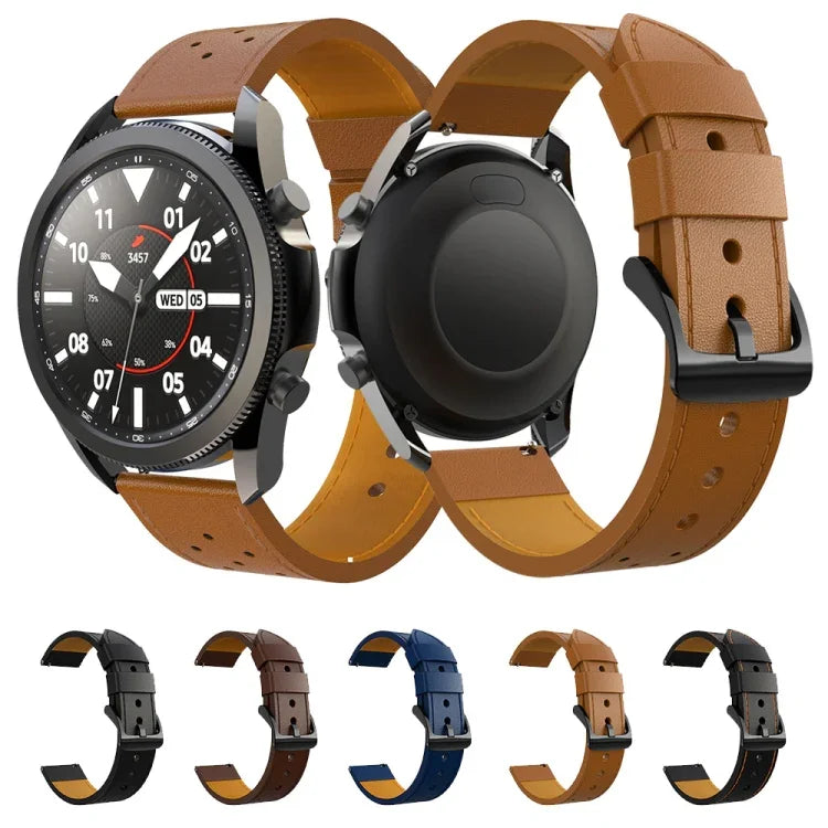 適用於 Samsung Galaxy Watch 3 45mm 圓孔線條真皮替換錶帶