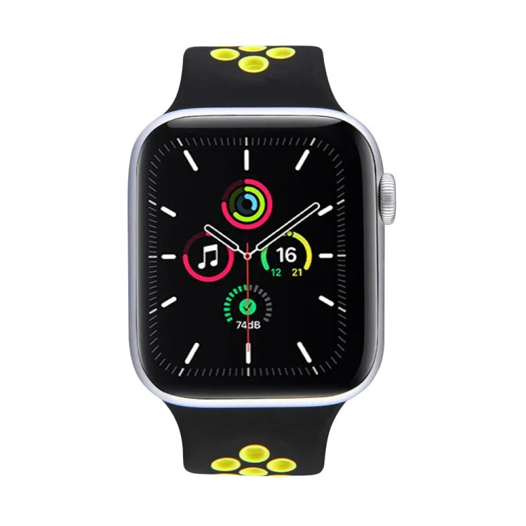 彈性矽膠錶帶，適用於 Apple Watch Series 6 & SE & 5 & 4 40mm / 3 & 2 & 1 38mm，135mm（黑黃）、135mm（黑灰）、150mm（紅黑）